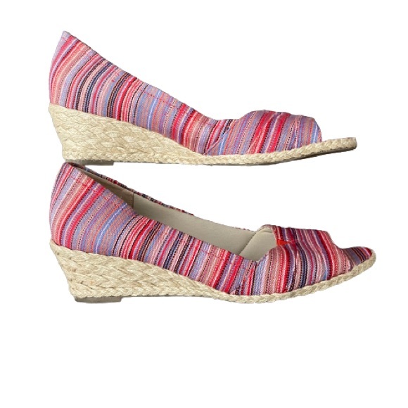 Coach Espadrille Pink-Multi Striped Wedges Size8.5 - Picture 4 of 8